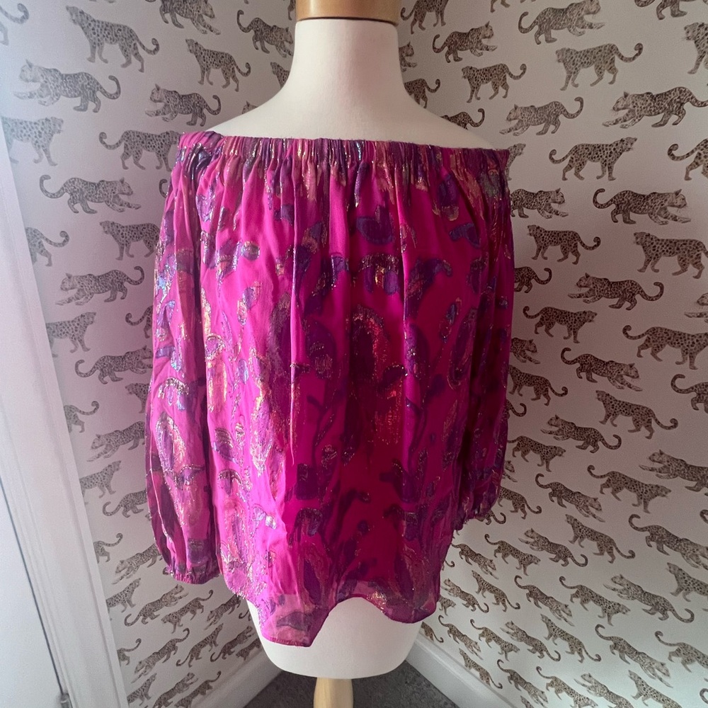 Lilly Pulitzer Pink Relaxed Smocked Blouse with 3/4 Sleeves